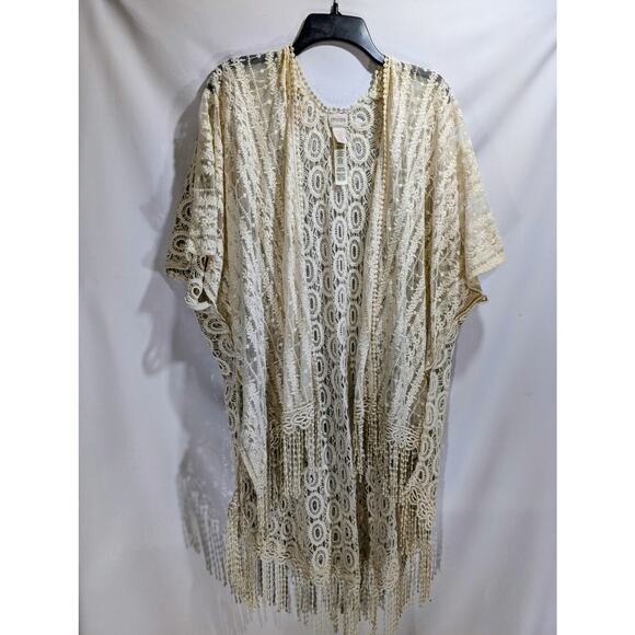 Chico’s Ivory Crochet Lace Fringe Kimono Cardigan OS - Picture 6 of 8